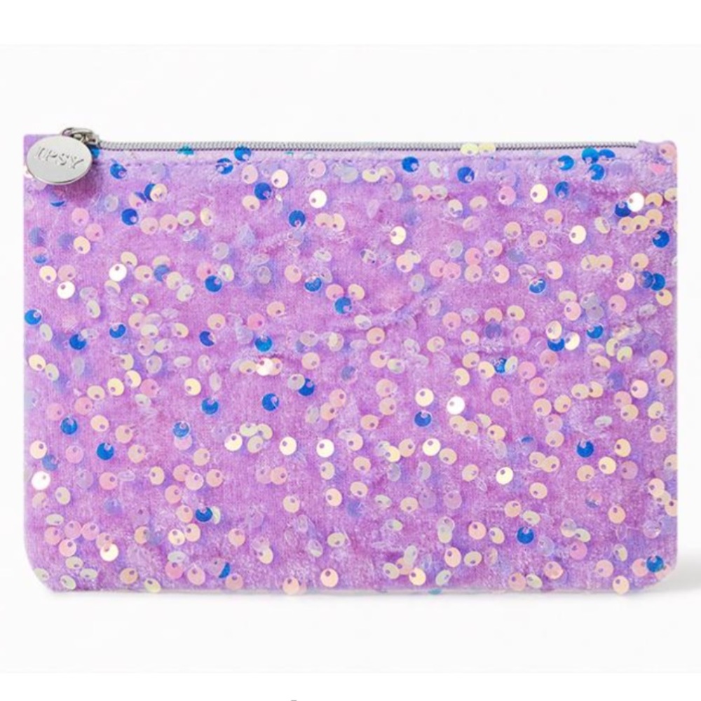 NWOT Ipsy Purple Fuzzy Sequined Makeup Bag